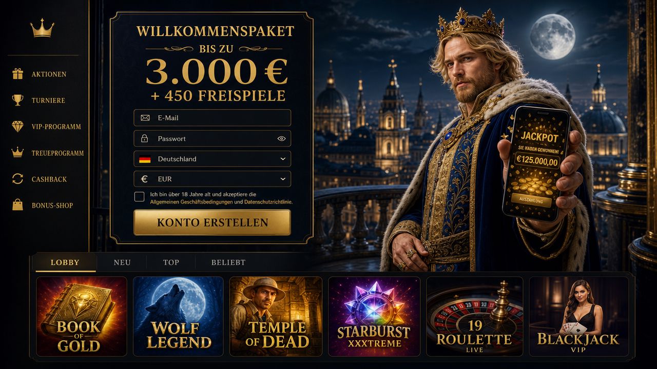 Screenshot der King Billy Casino Startseite